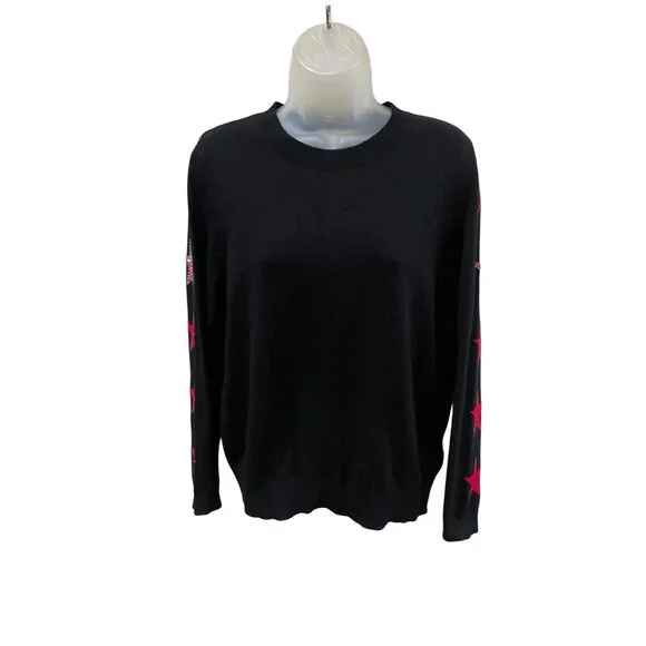 Elan Womens Black Sweater With Red Star Sleeve Design Size L Givenchy Style - Picture 5 of 7